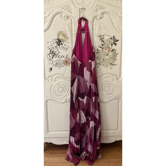 Lulus Prime Poise Dress Women's M Pink Maxi Multi Abstract Satin Halter NWT - Picture 8 of 11